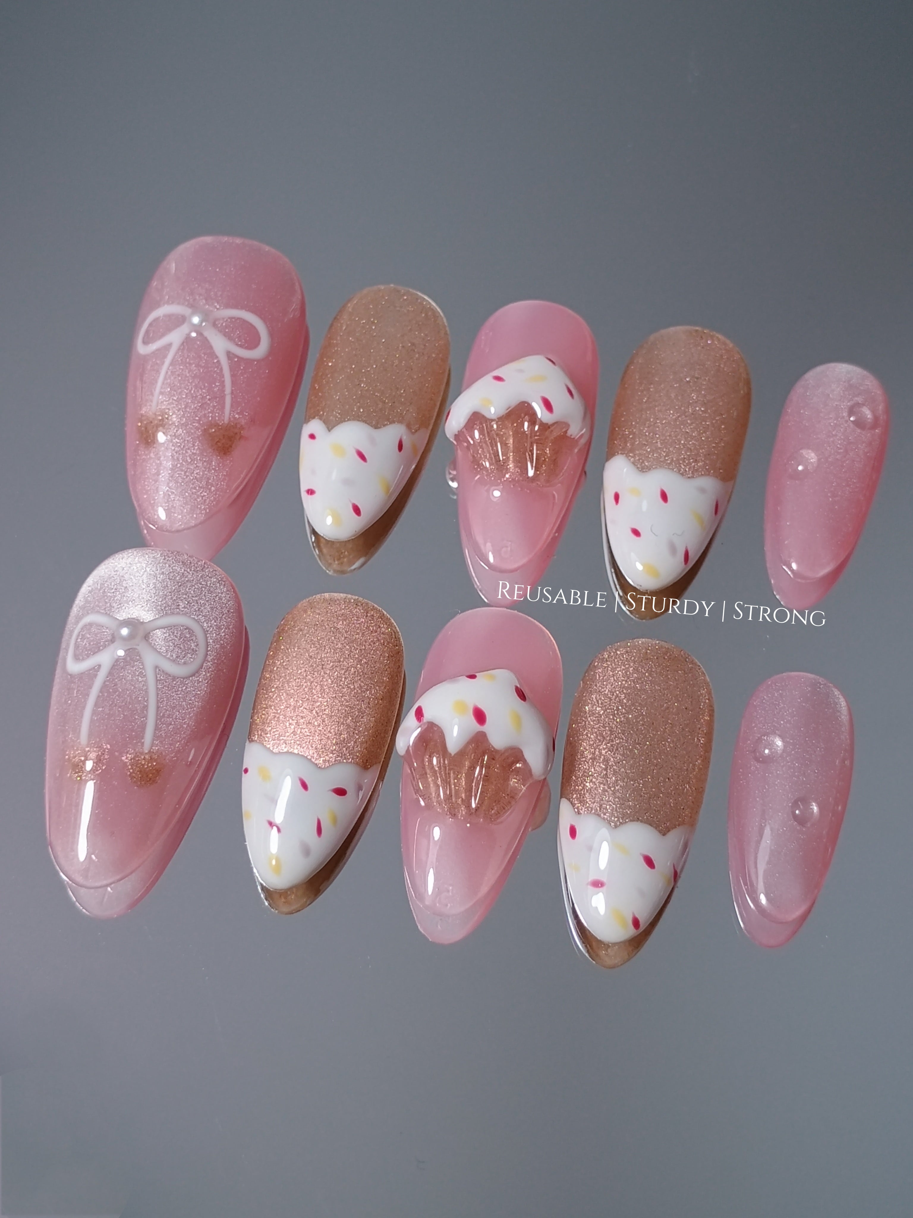 3D Champagne Cupcake Press On Nails