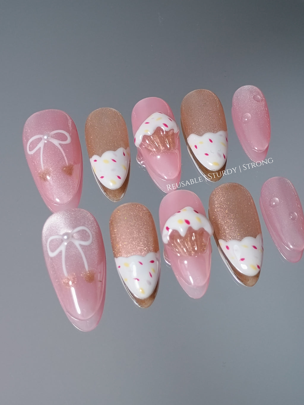 3D Champagne Cupcake Press On Nails