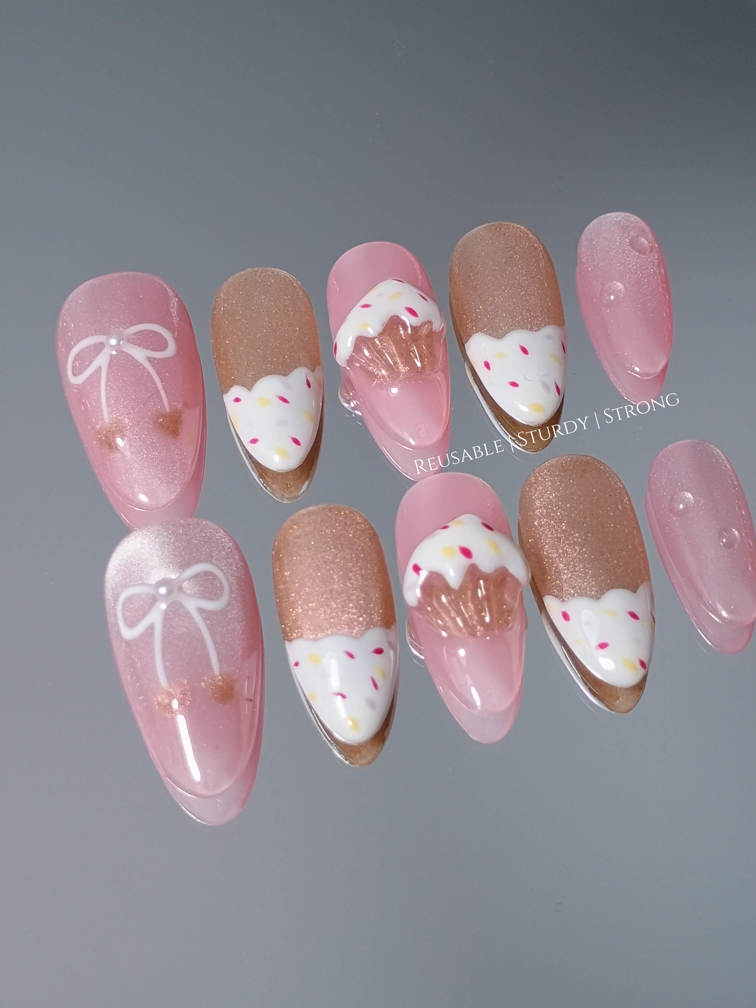 3D Champagne Cupcake Press On Nails