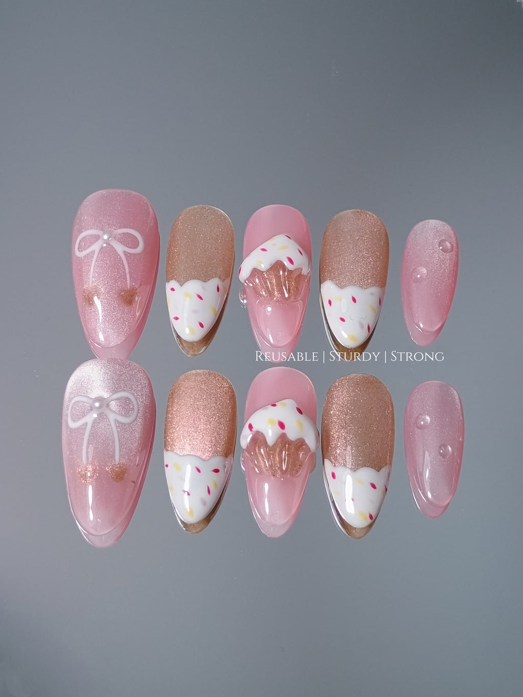 3D Champagne Cupcake Press On Nails