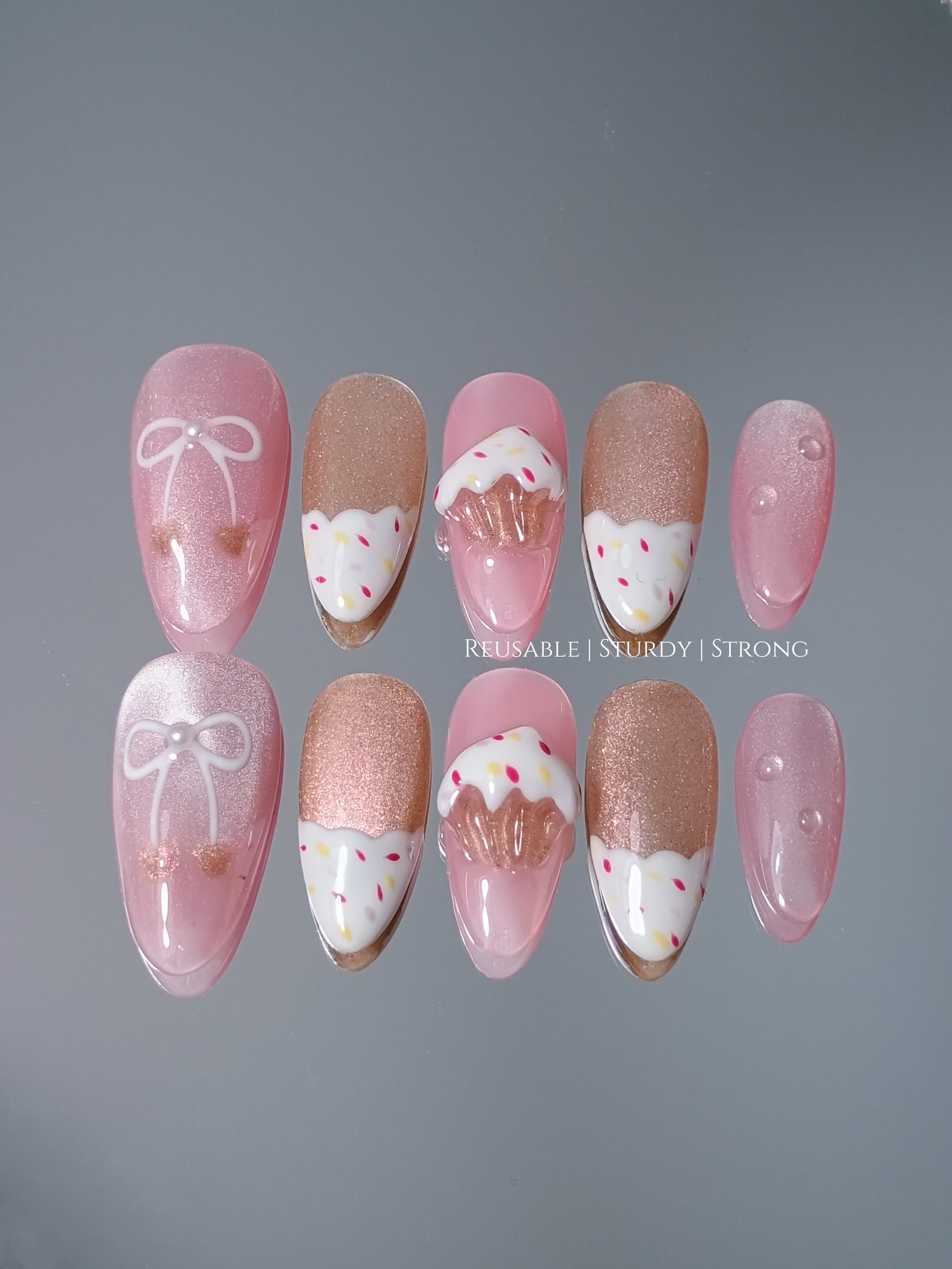 3D Champagne Cupcake Press On Nails