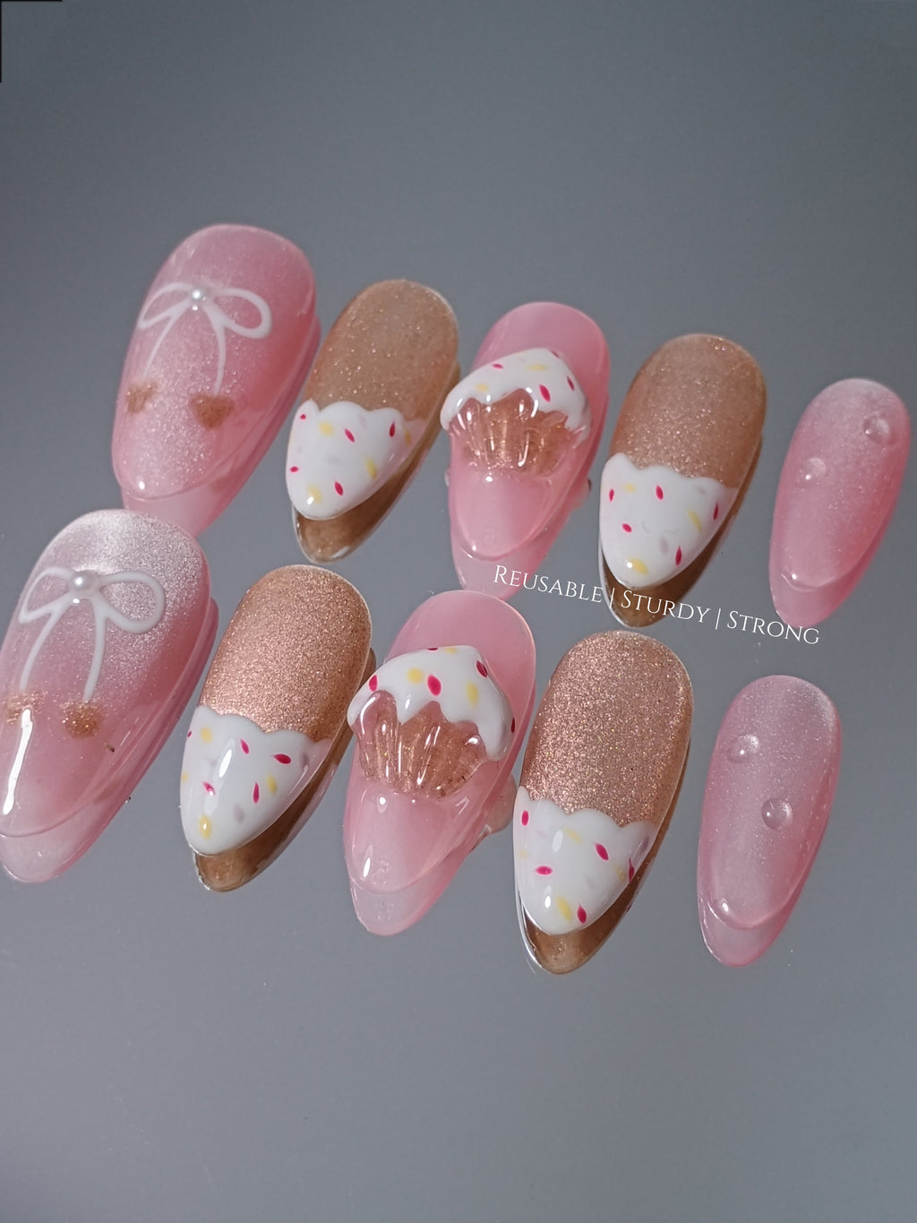 3D Champagne Cupcake Press On Nails