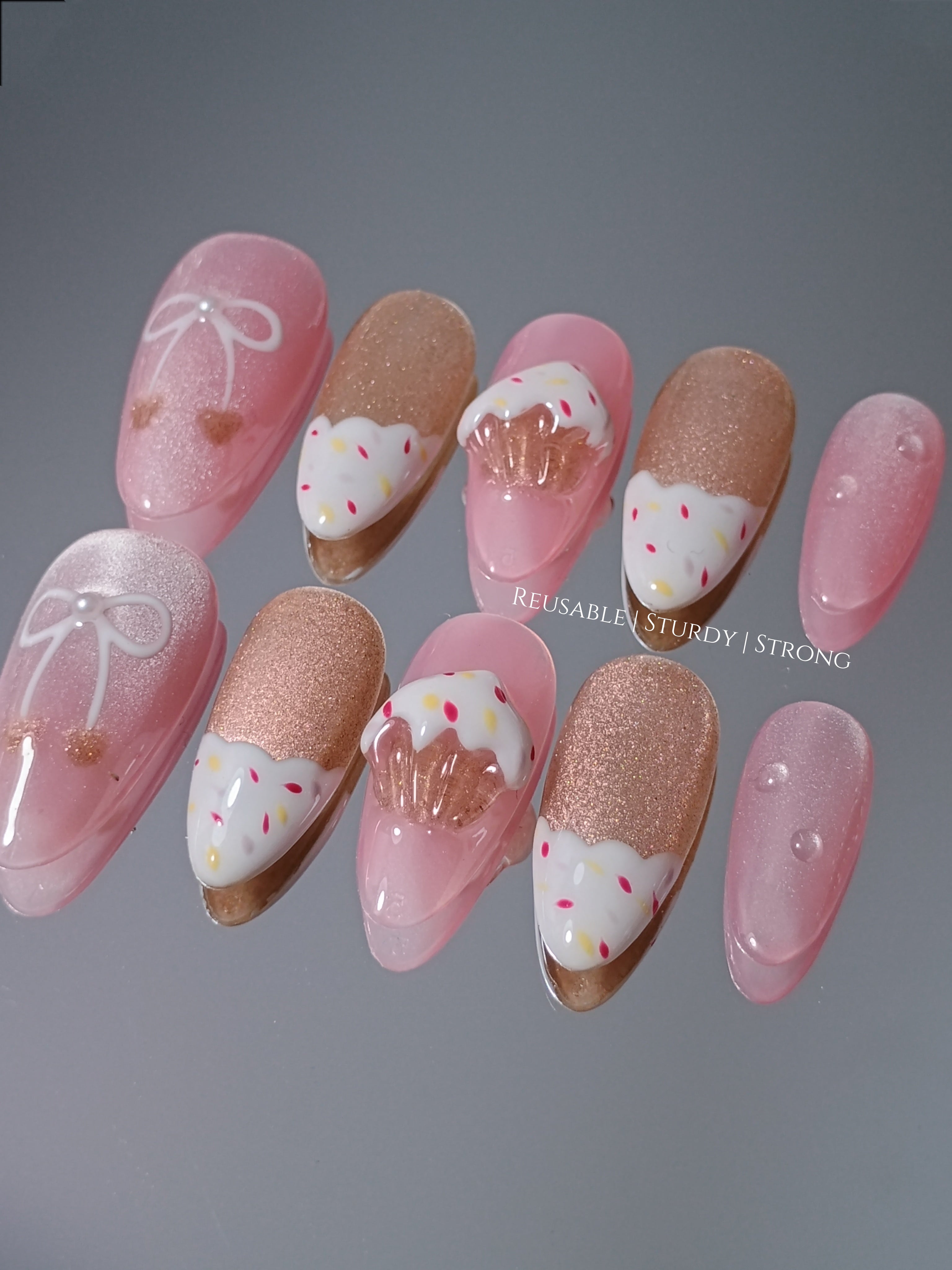 3D Champagne Cupcake Press On Nails