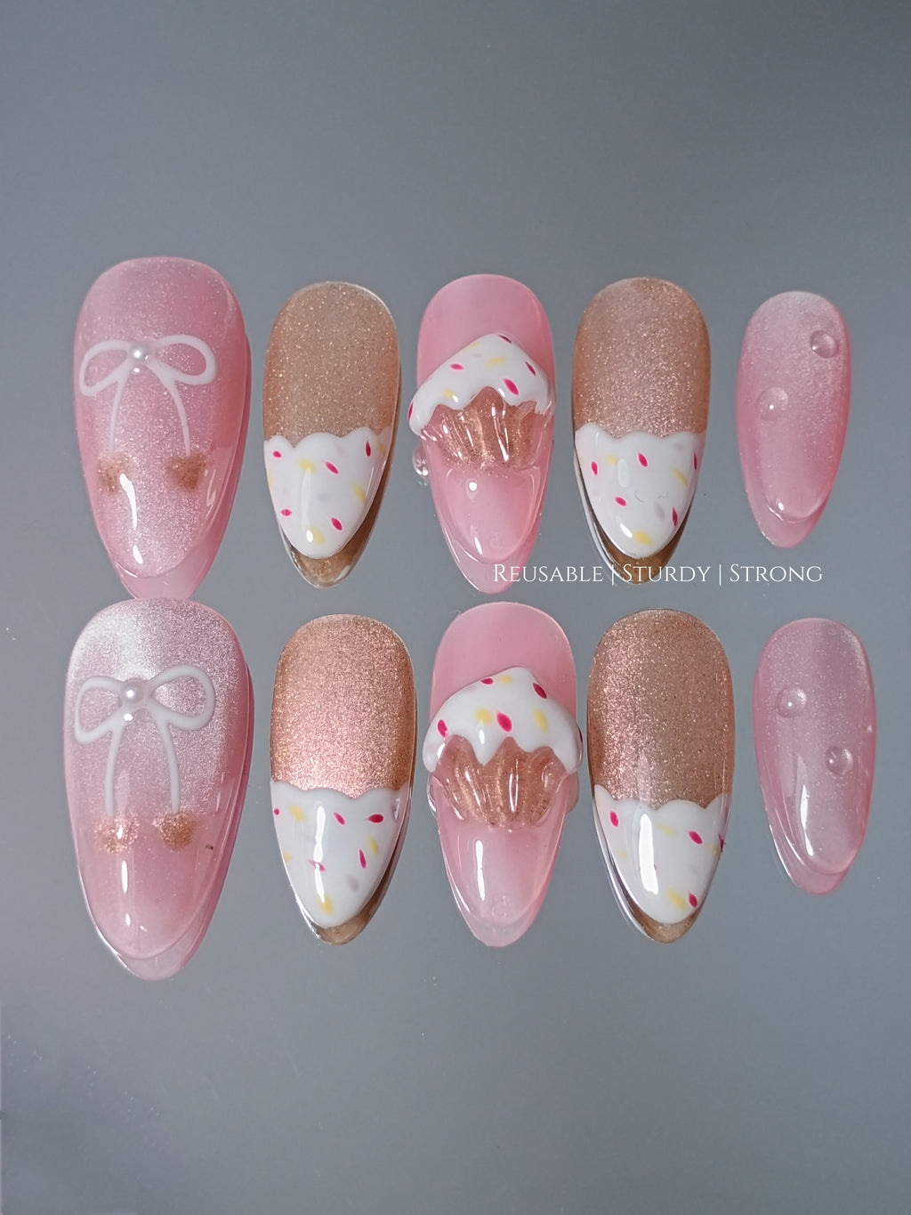 3D Champagne Cupcake Press On Nails