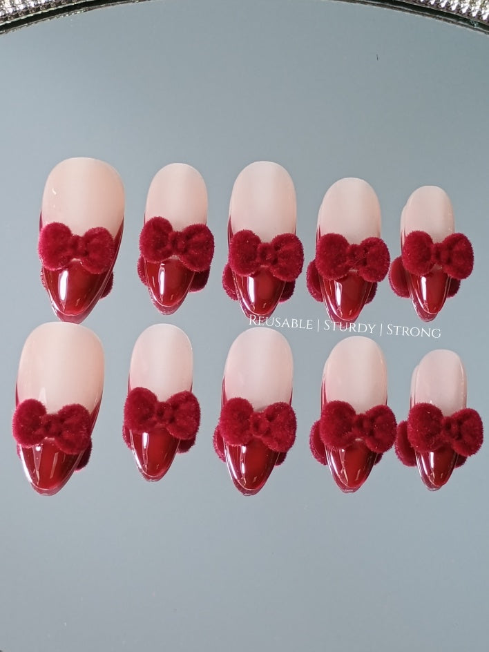 Cute Red Furry Bows On The Tips