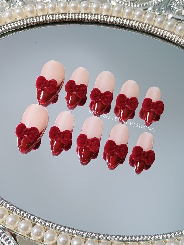 Cute Red Furry Bows On The Tips