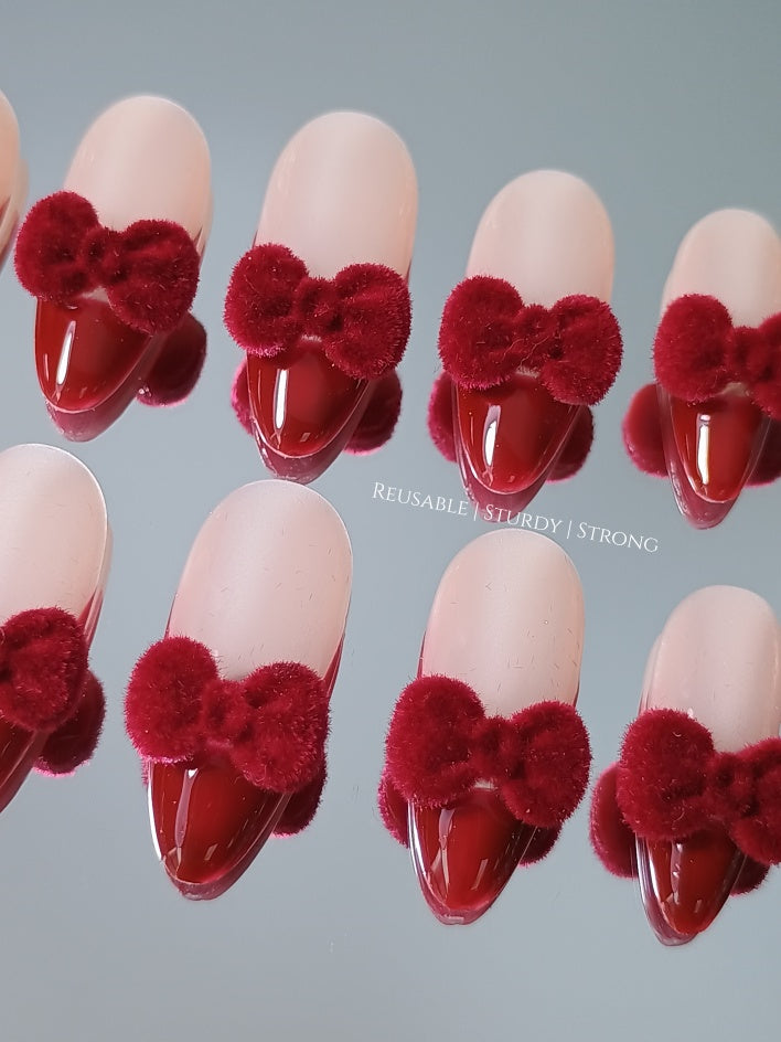 Cute Red Furry Bows On The Tips