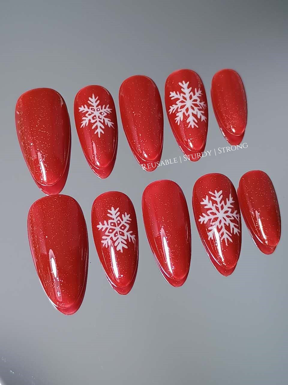 Snow Kissed Red Glitter Press On Nails