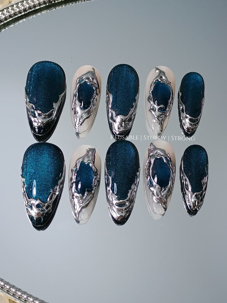 Watercolour Vintage Navy Blue Chrome