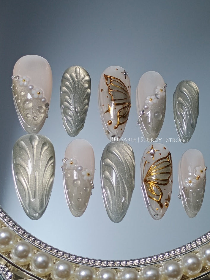 Ripple Effect Mirror With Golden Butterfly
