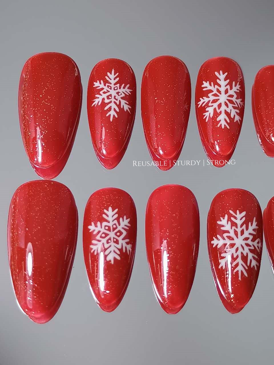 Snow Kissed Red Glitter Press On Nails