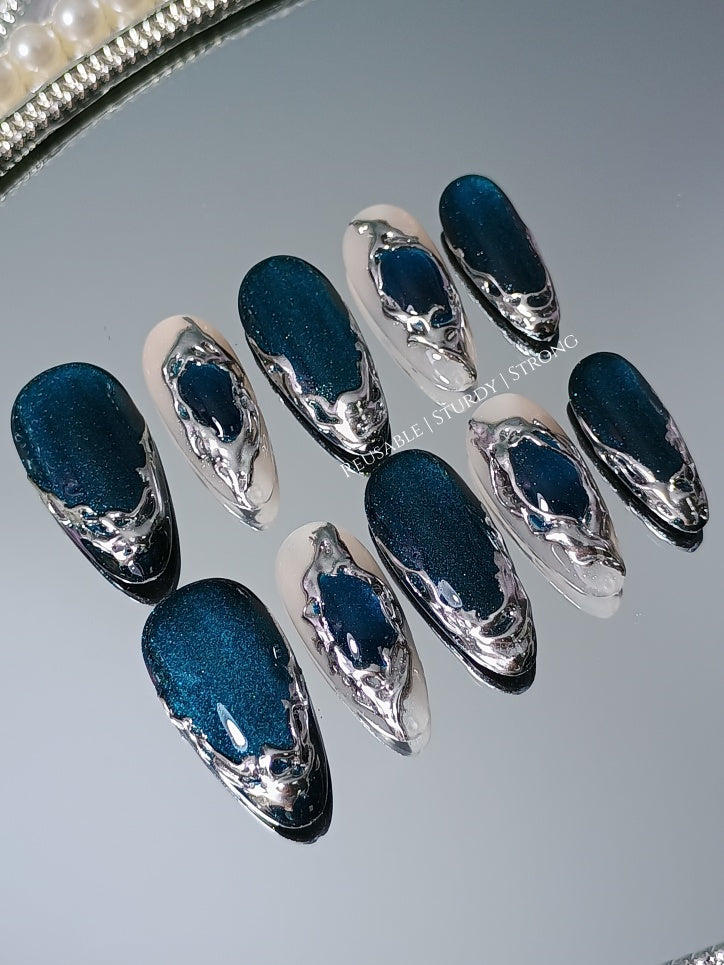 Watercolour Vintage Navy Blue Chrome