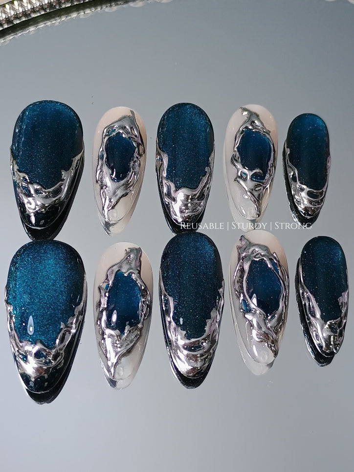 Watercolour Vintage Navy Blue Chrome