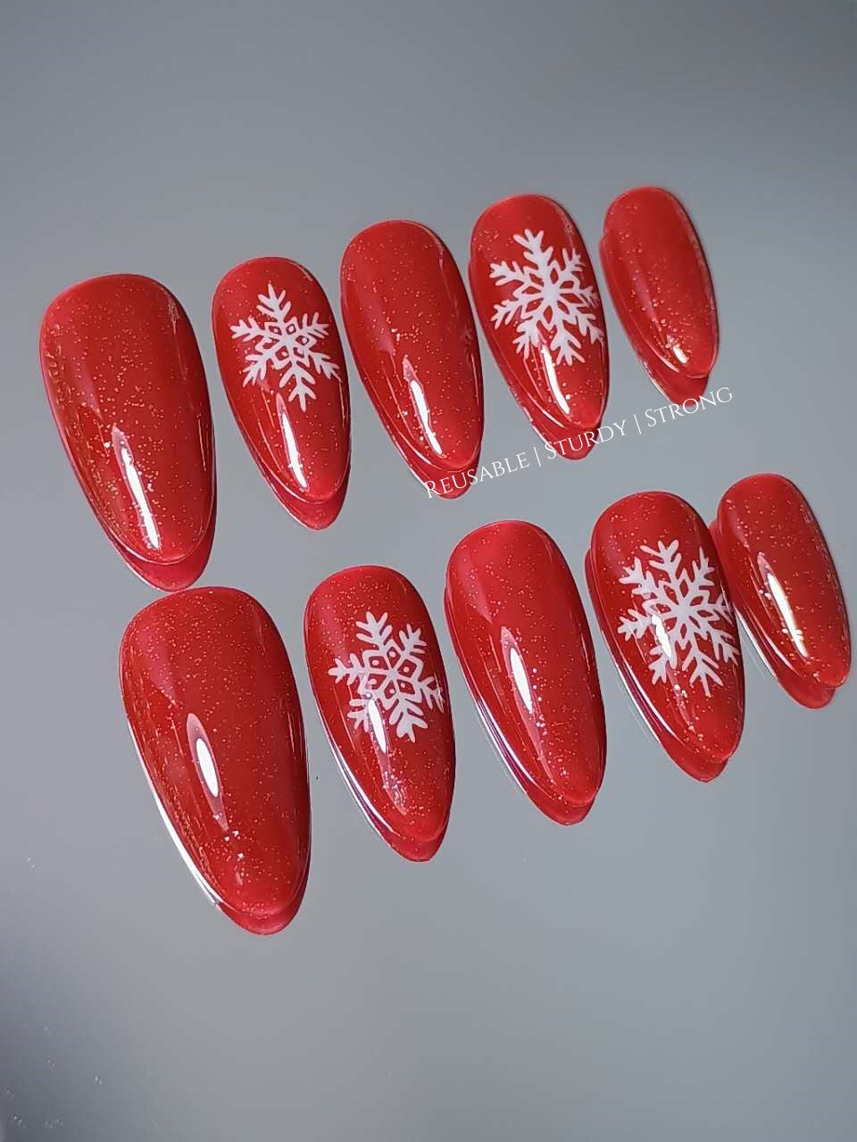 Snow Kissed Red Glitter Press On Nails