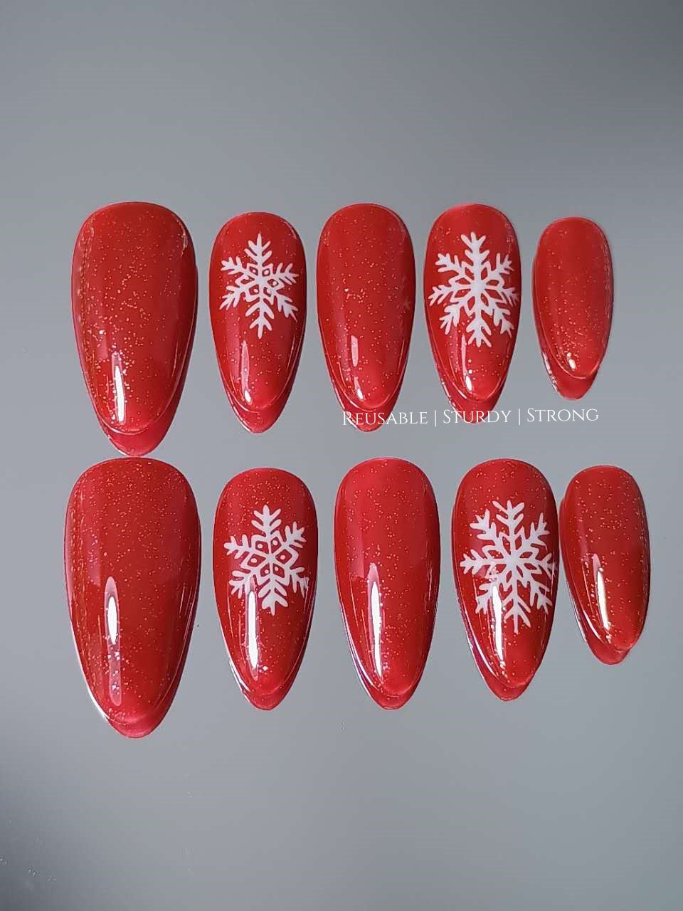 Snow Kissed Red Glitter Press On Nails