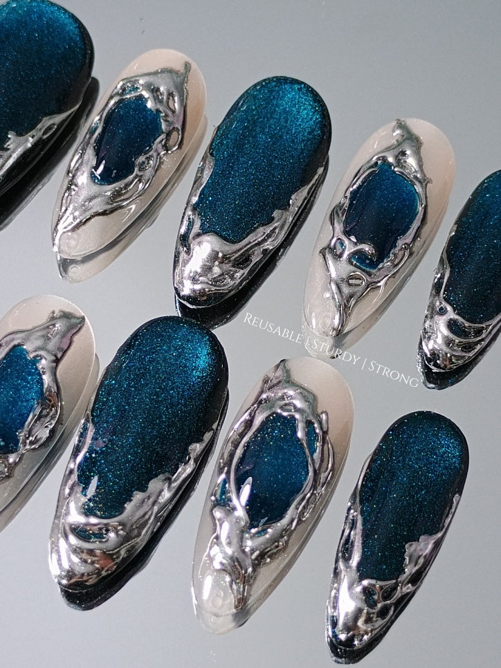 Watercolour Vintage Navy Blue Chrome