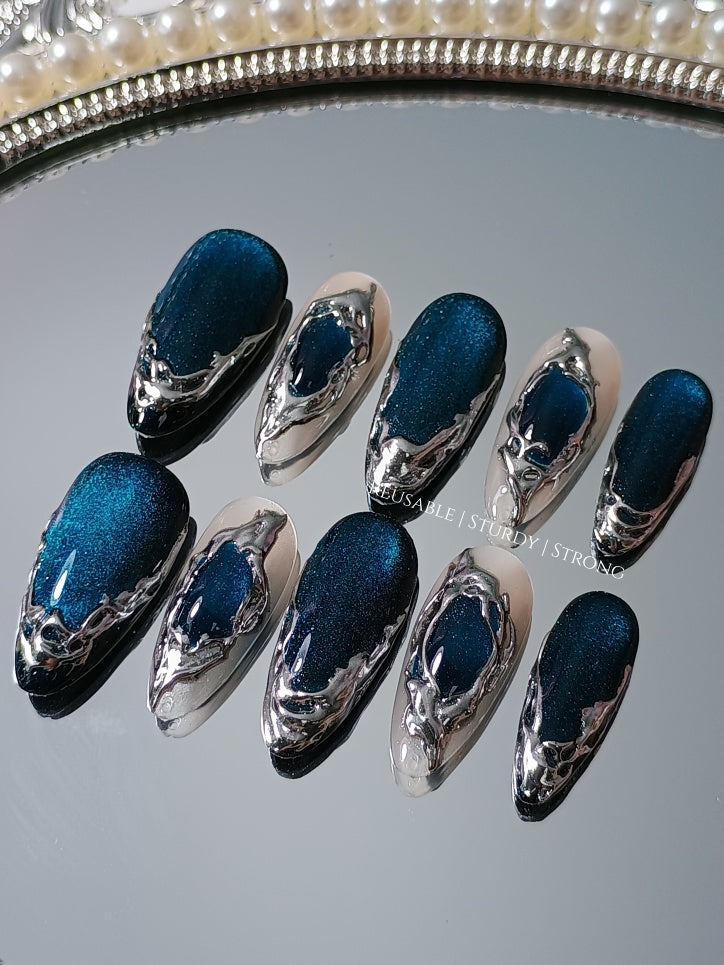 Watercolour Vintage Navy Blue Chrome