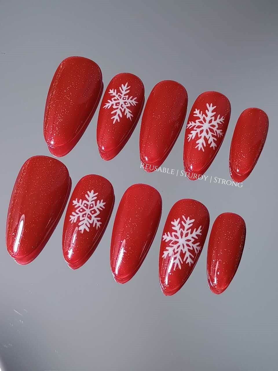 Snow Kissed Red Glitter Press On Nails