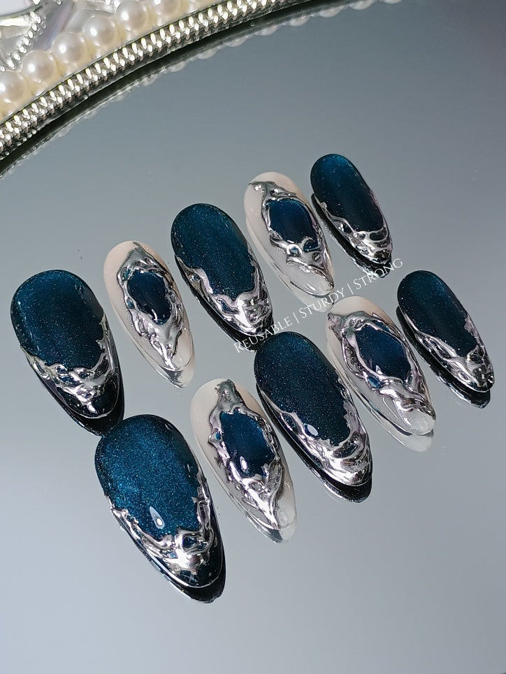 Watercolour Vintage Navy Blue Chrome