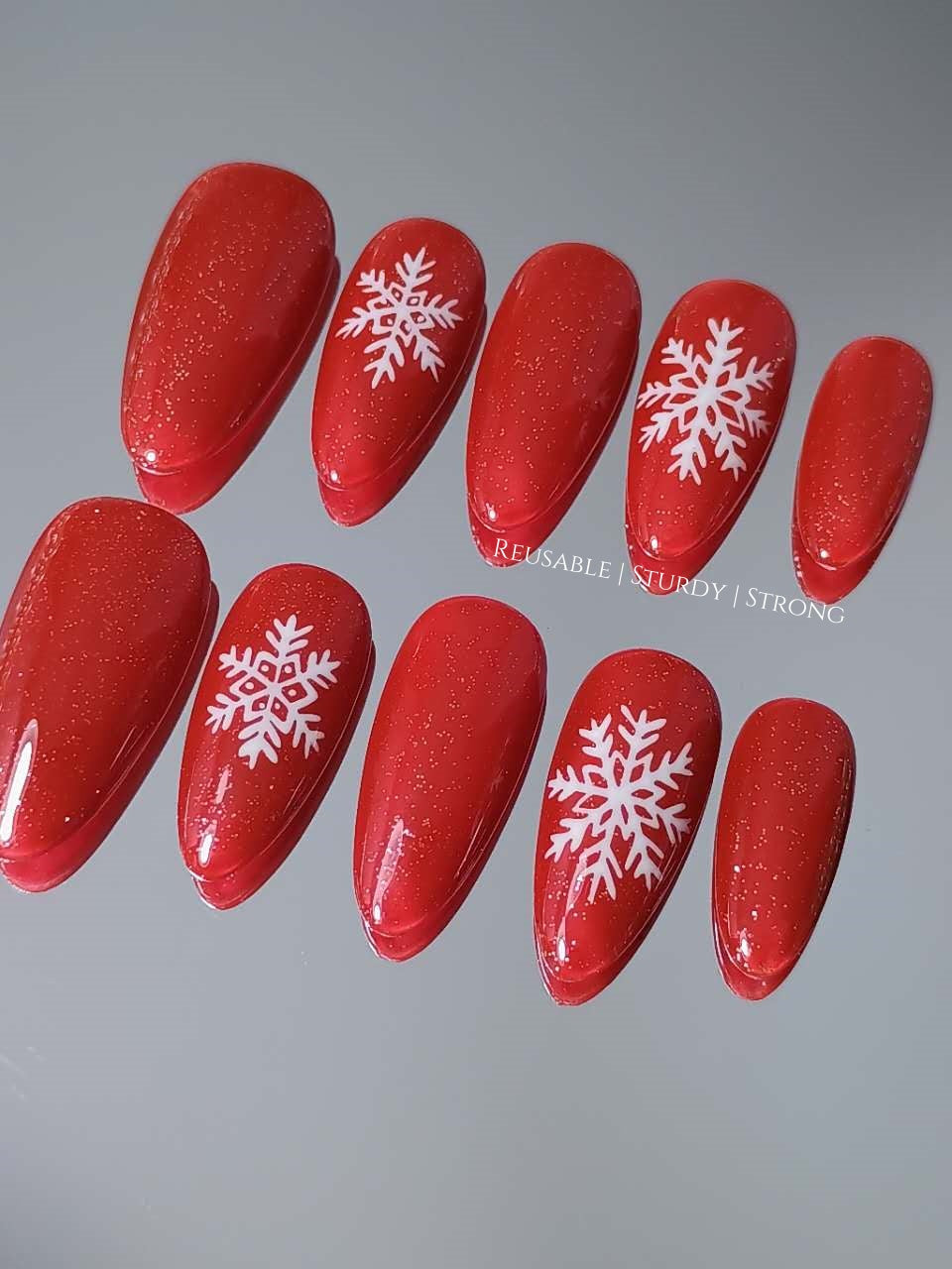 Snow Kissed Red Glitter Press On Nails