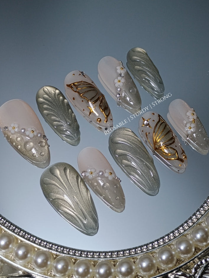 Ripple Effect Mirror With Golden Butterfly