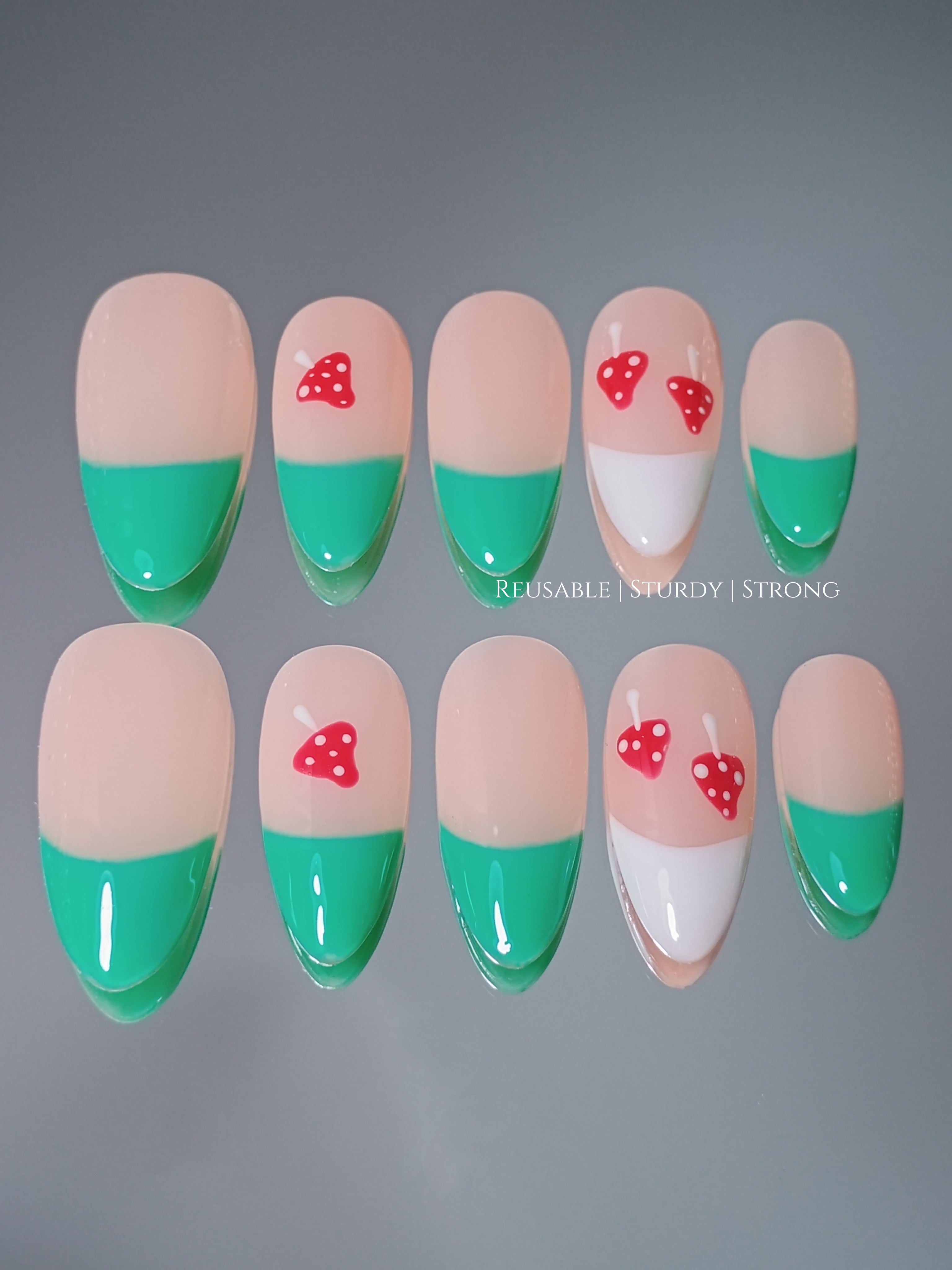 Adorable Mushroom Mint French Tips