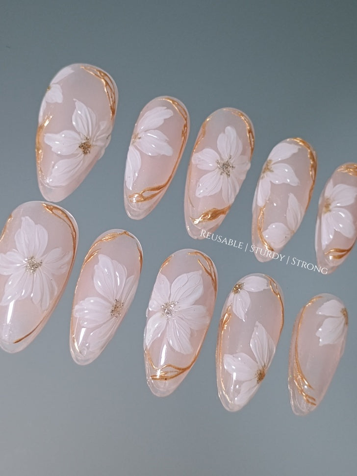 Aesthetic Pure White Floral and Golden Chrome