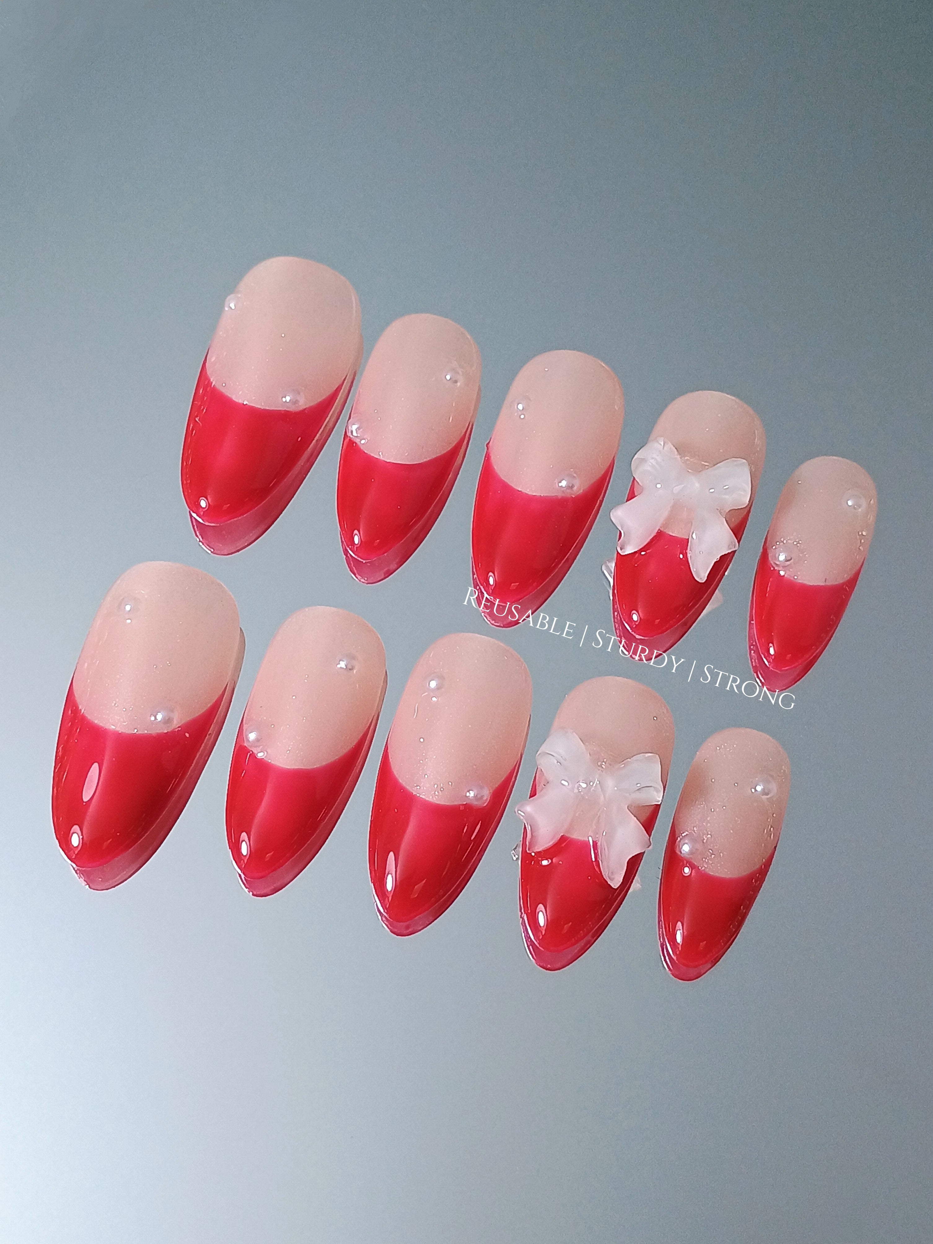 Elegant Red Solid Pearl Fingertips