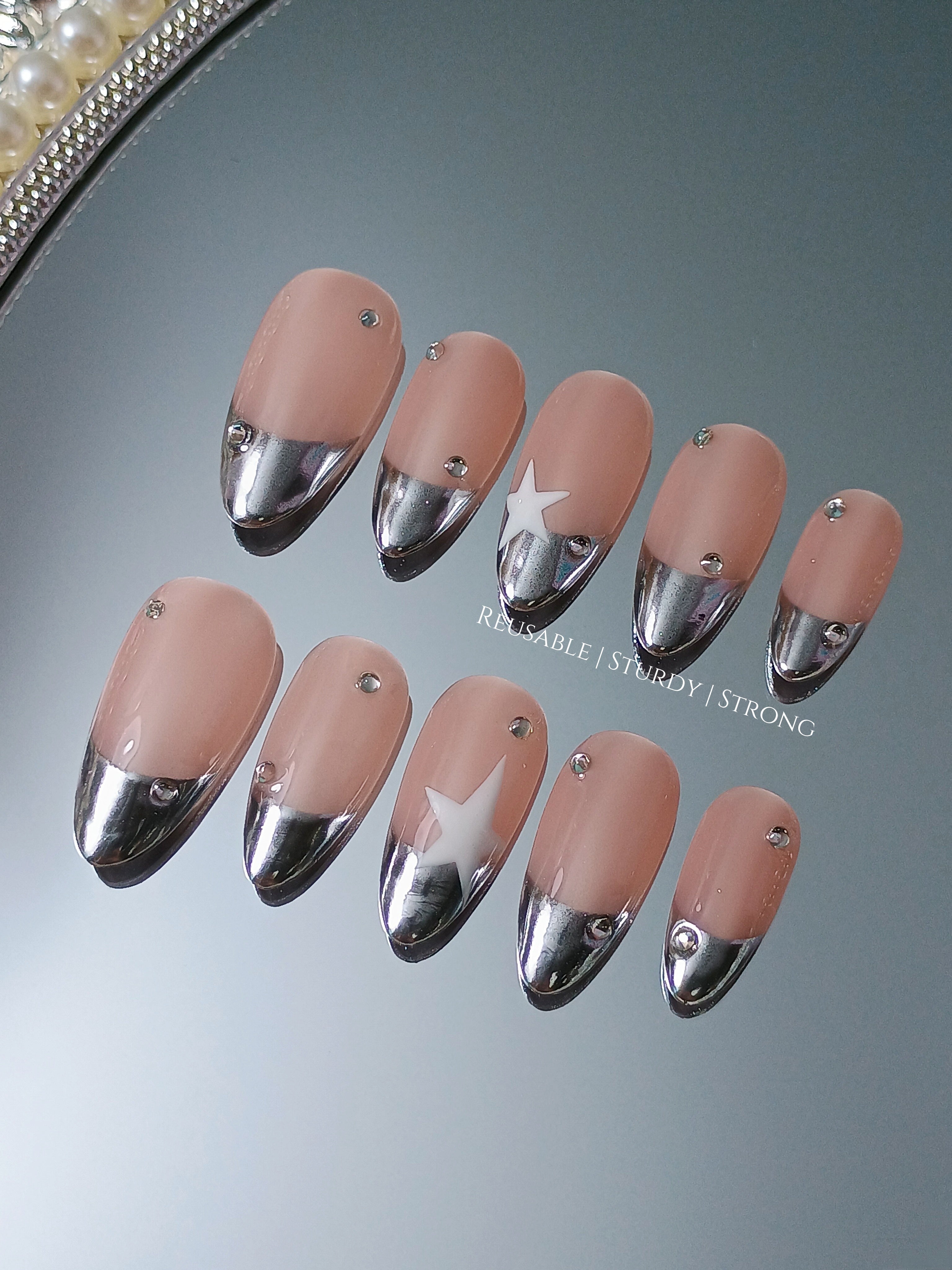 Y2K Silver Chrome French Tips