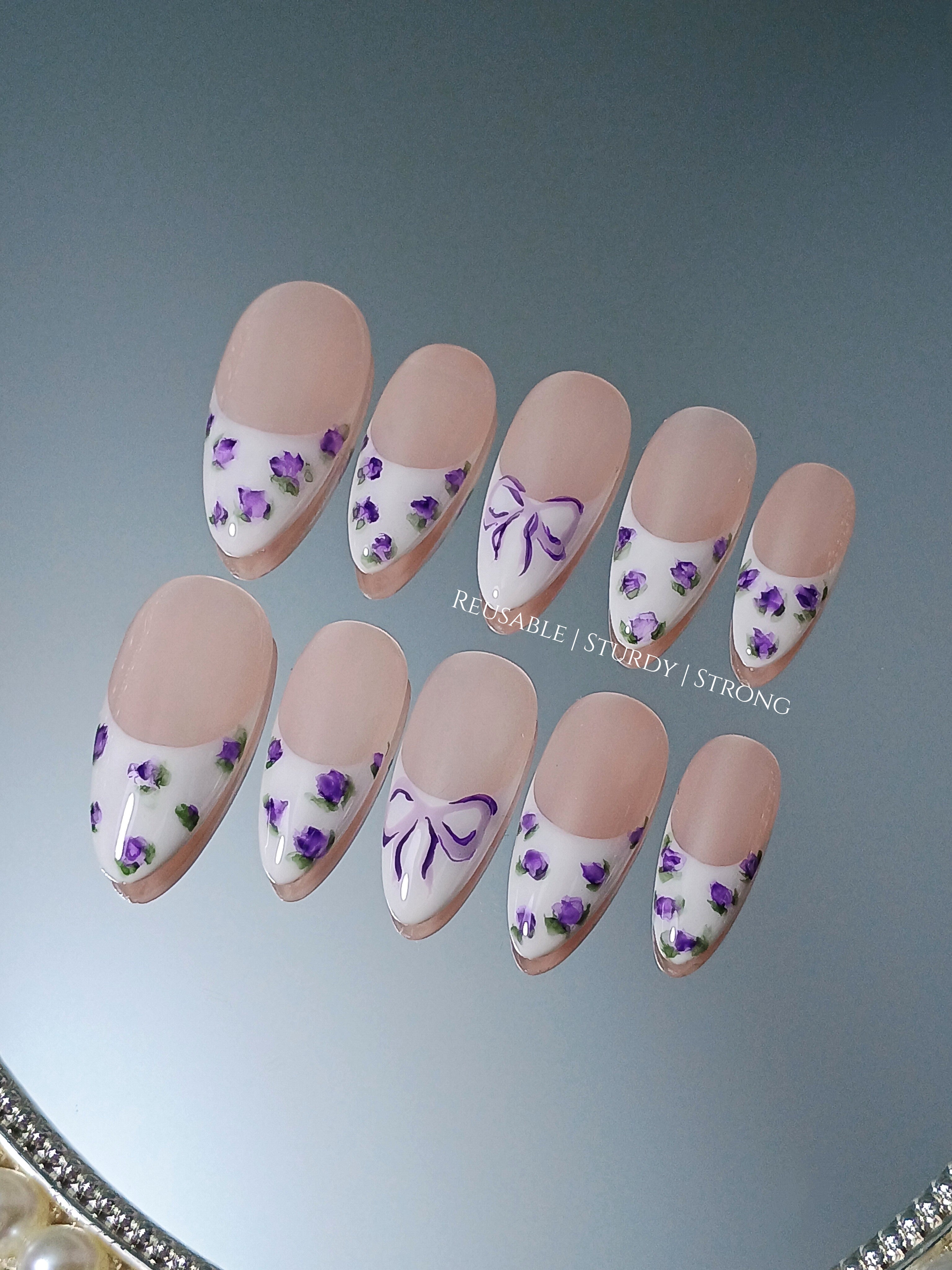 Mystical Purple Rose on French Tips
