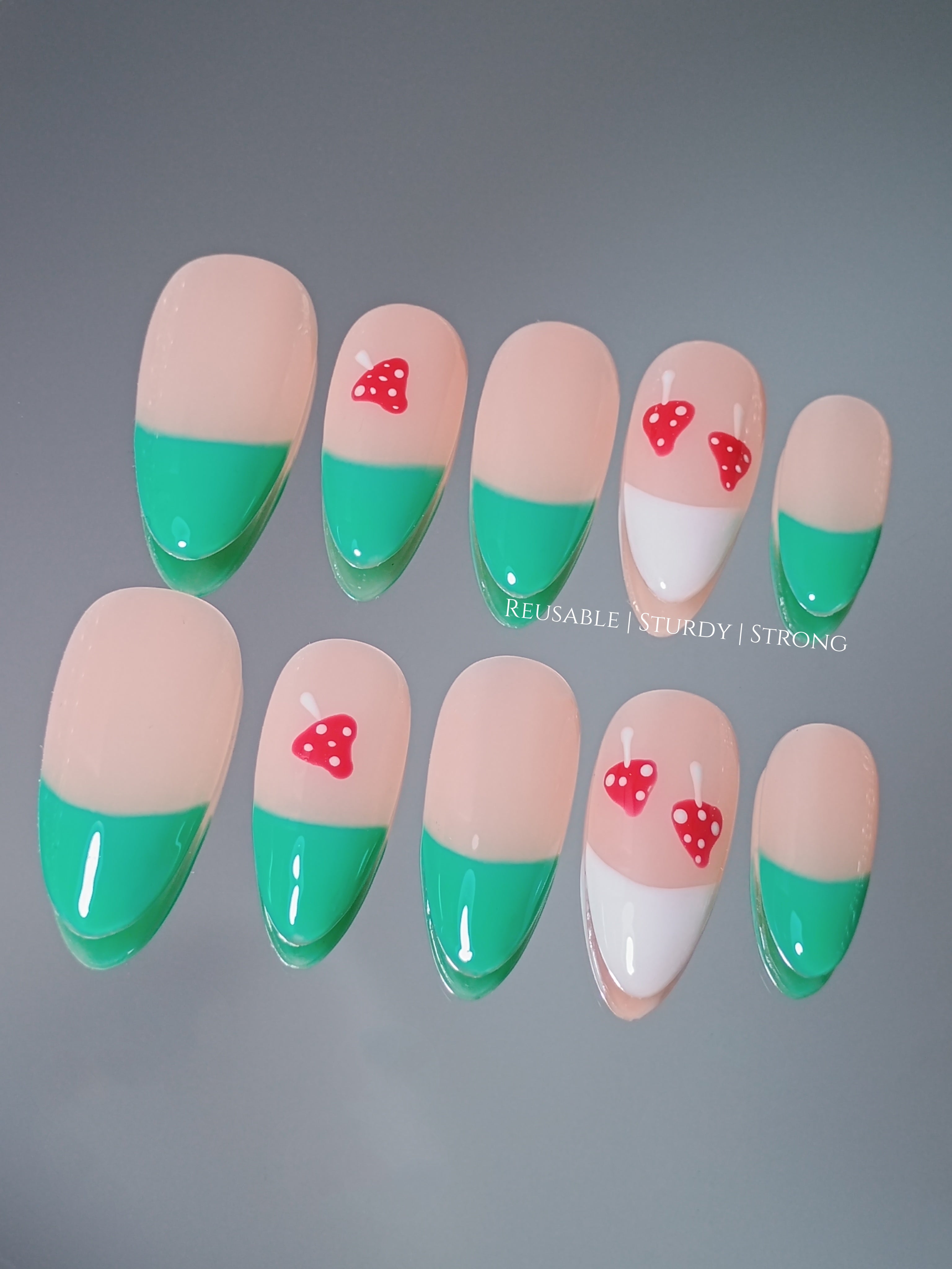Adorable Mushroom Mint French Tips