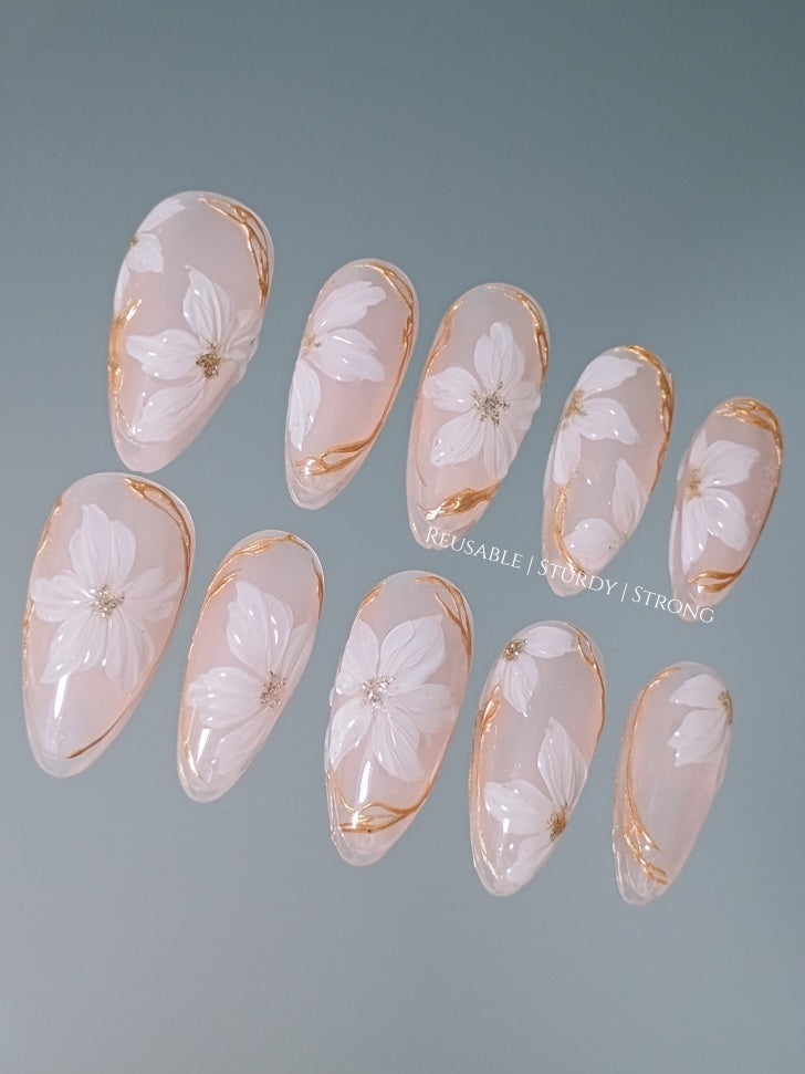 Aesthetic Pure White Floral and Golden Chrome