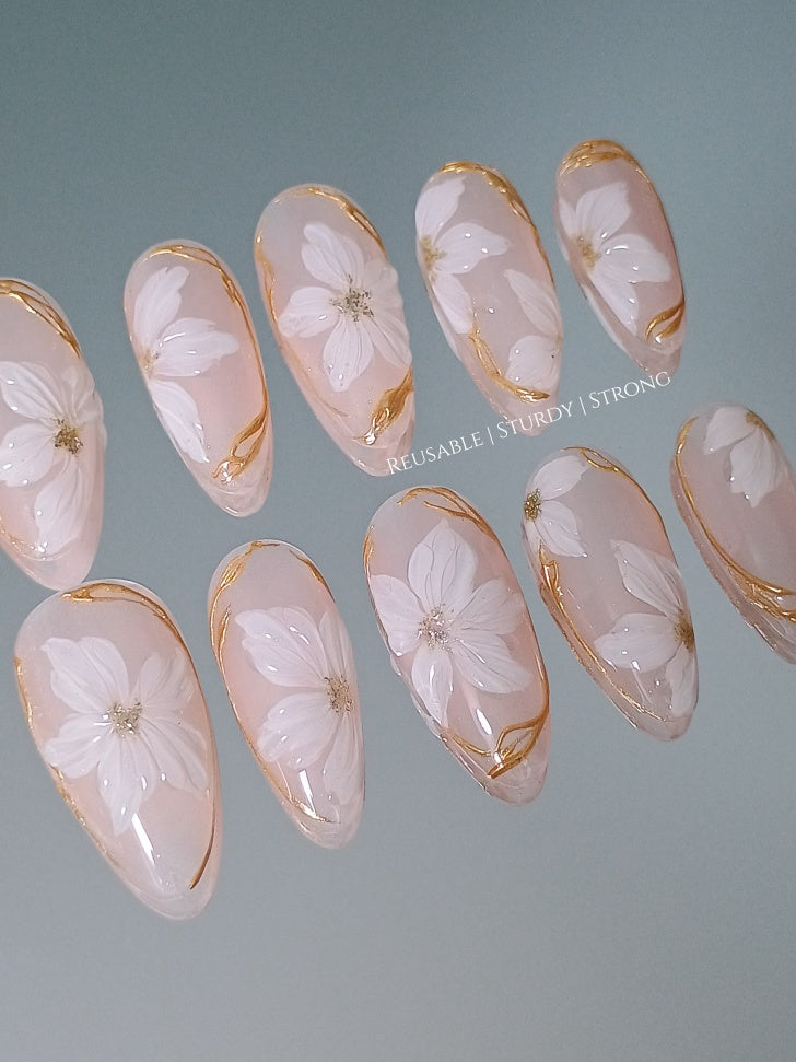 Aesthetic Pure White Floral and Golden Chrome