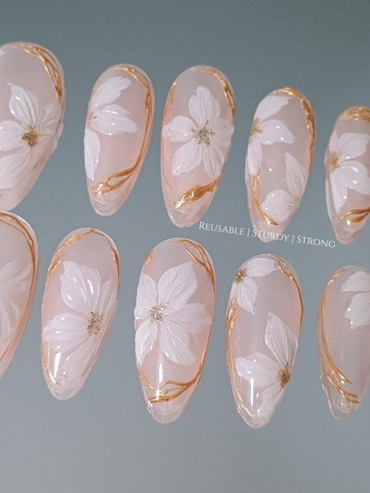 Aesthetic Pure White Floral and Golden Chrome