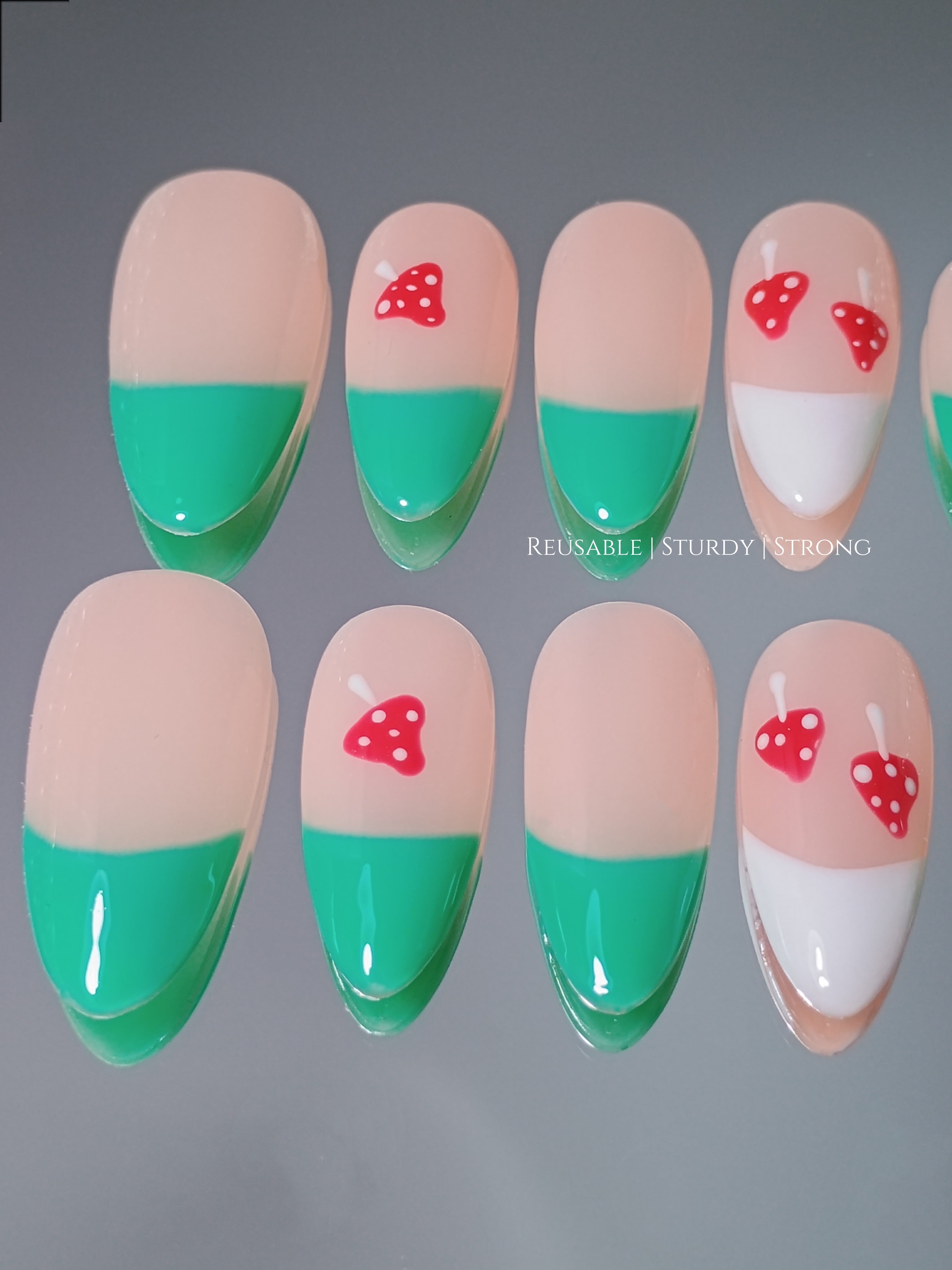 Adorable Mushroom Mint French Tips