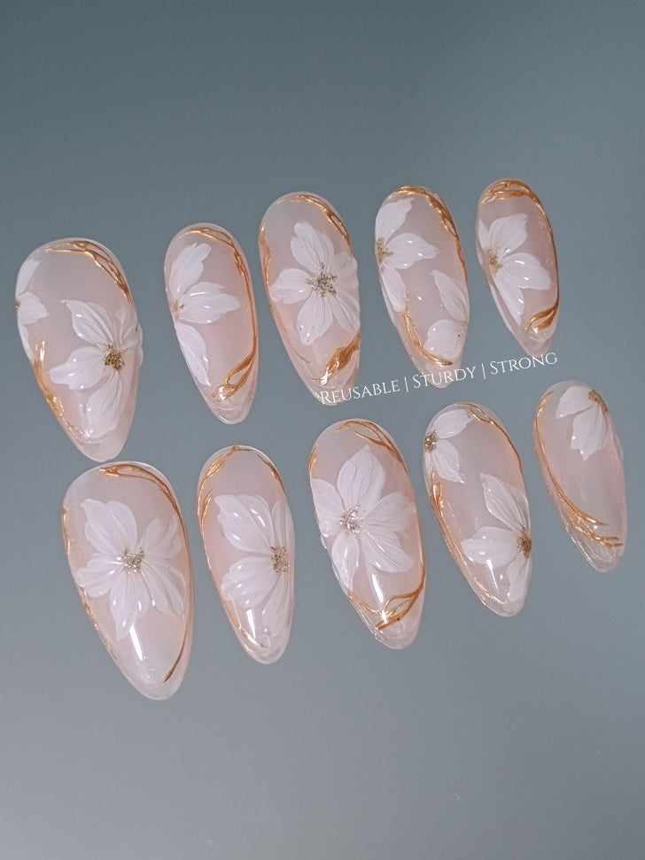 Aesthetic Pure White Floral and Golden Chrome