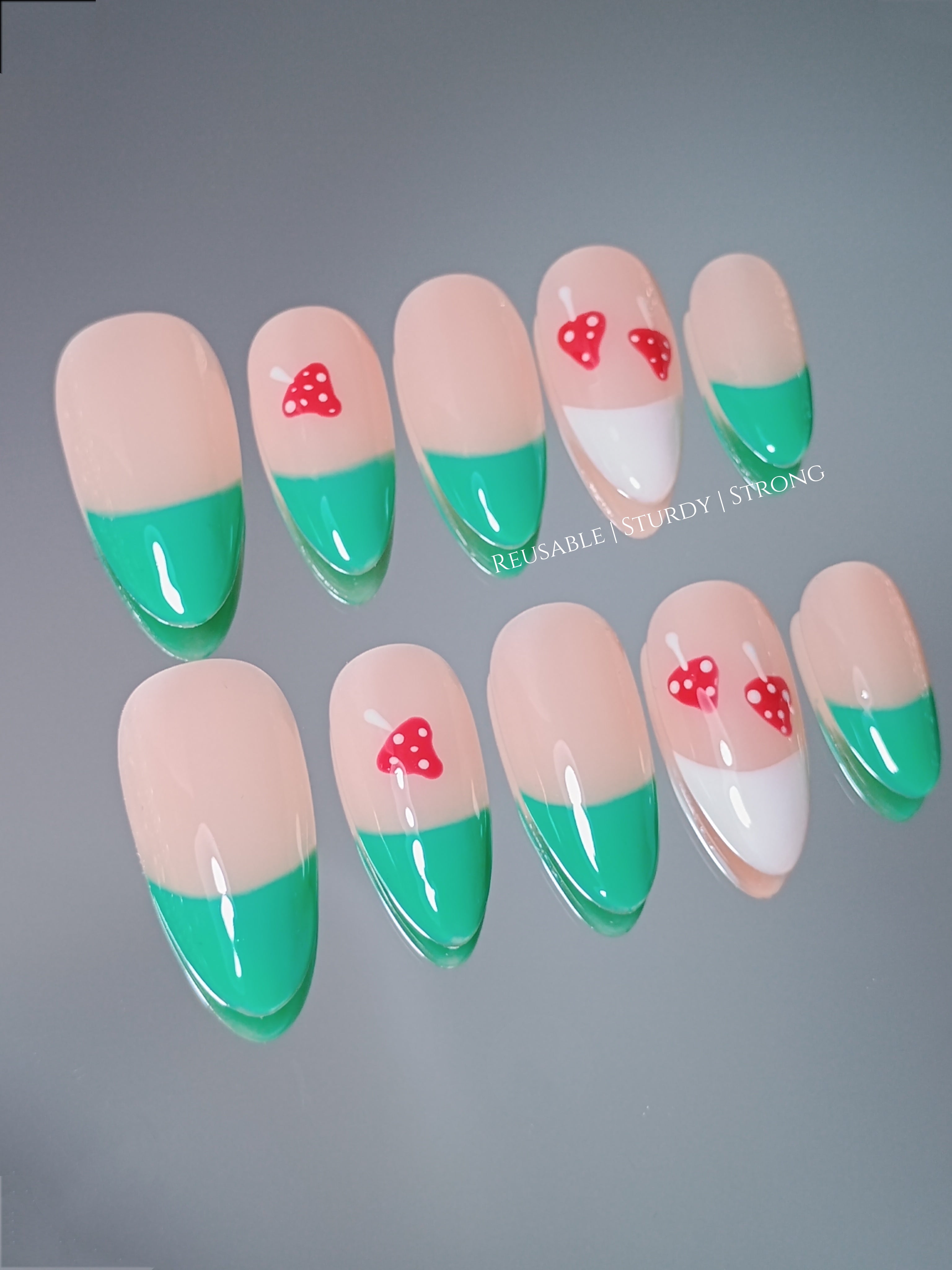 Adorable Mushroom Mint French Tips