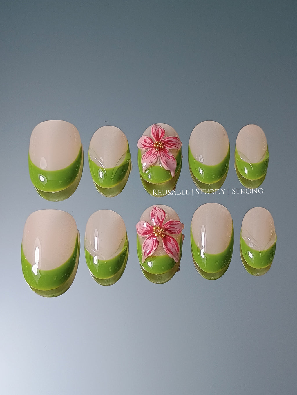 Short 3D Freestyle Leafy Blossom French Tips | premium