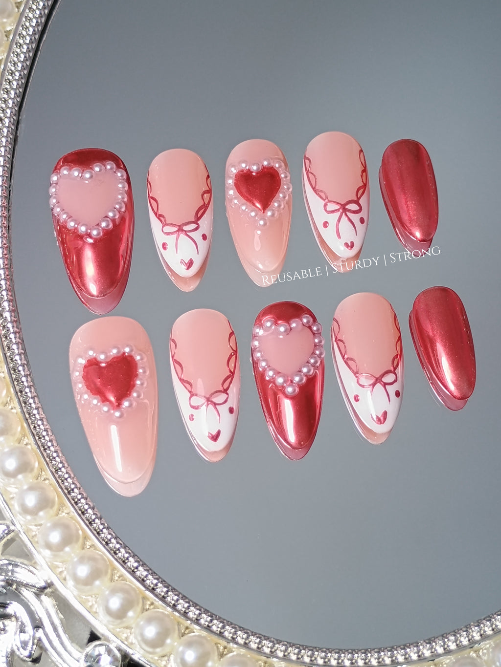 Girly Illustration of Heart with Little Pearls