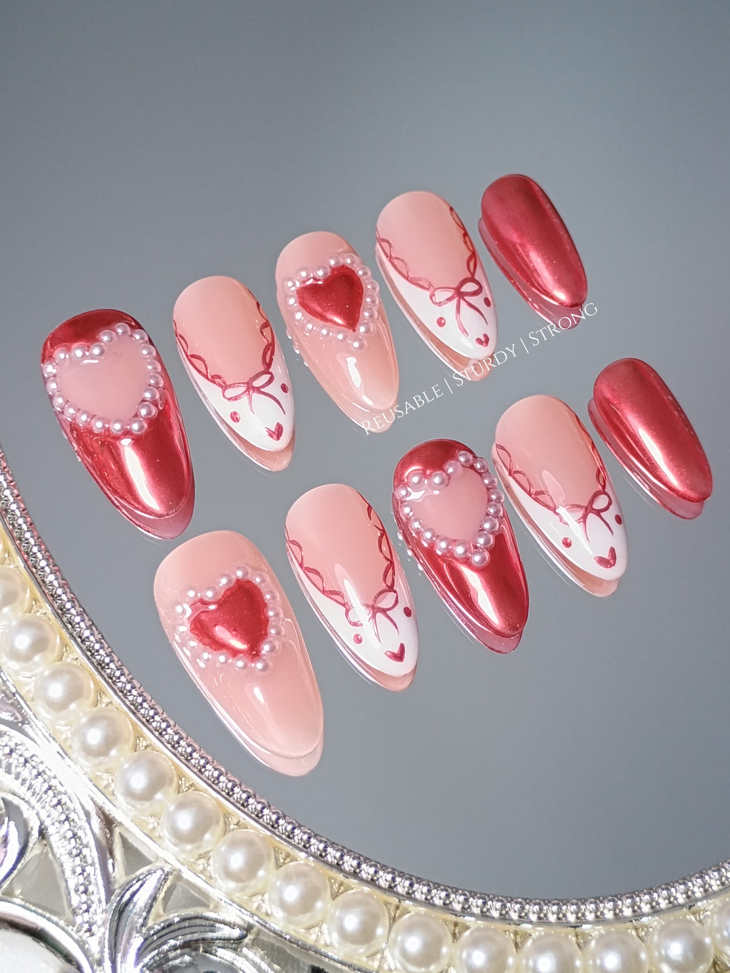 Girly Illustration of Heart with Little Pearls