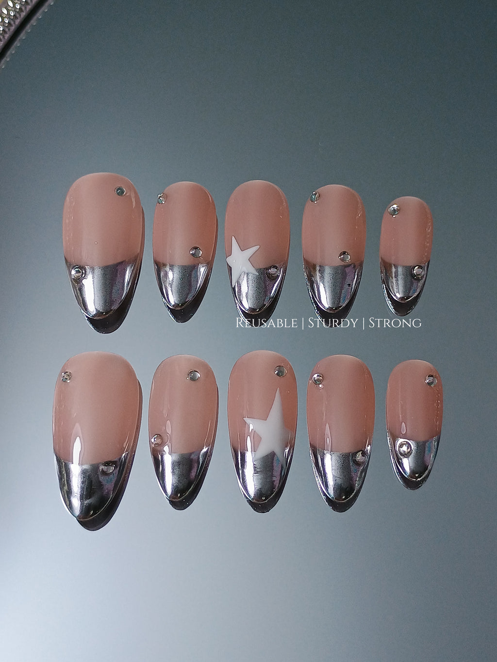Y2K Silver Chrome French Tips