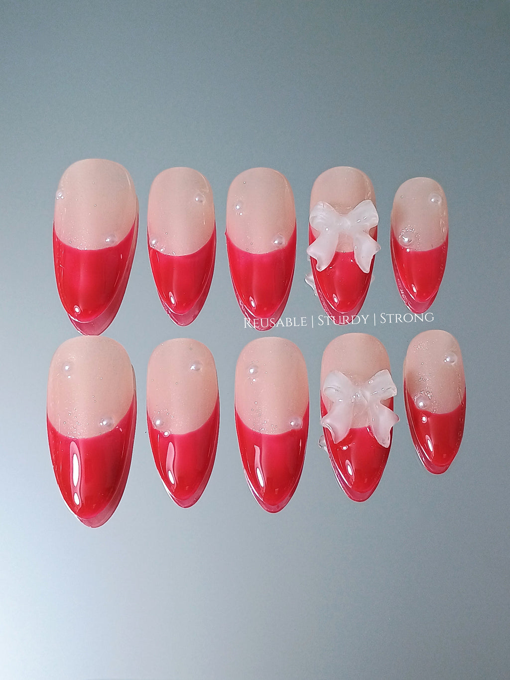 Elegant Red Solid Pearl Fingertips