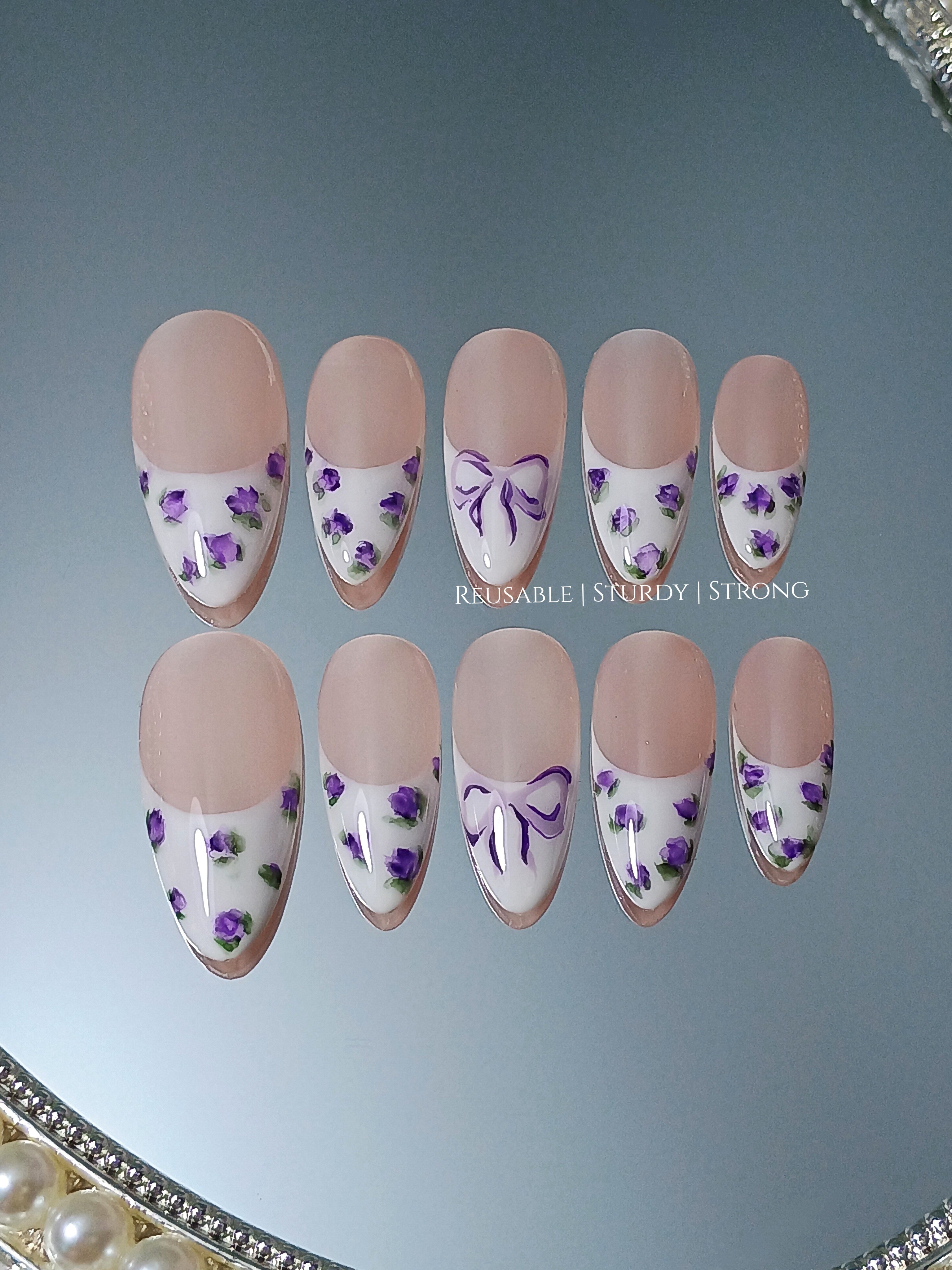 Mystical Purple Rose on French Tips