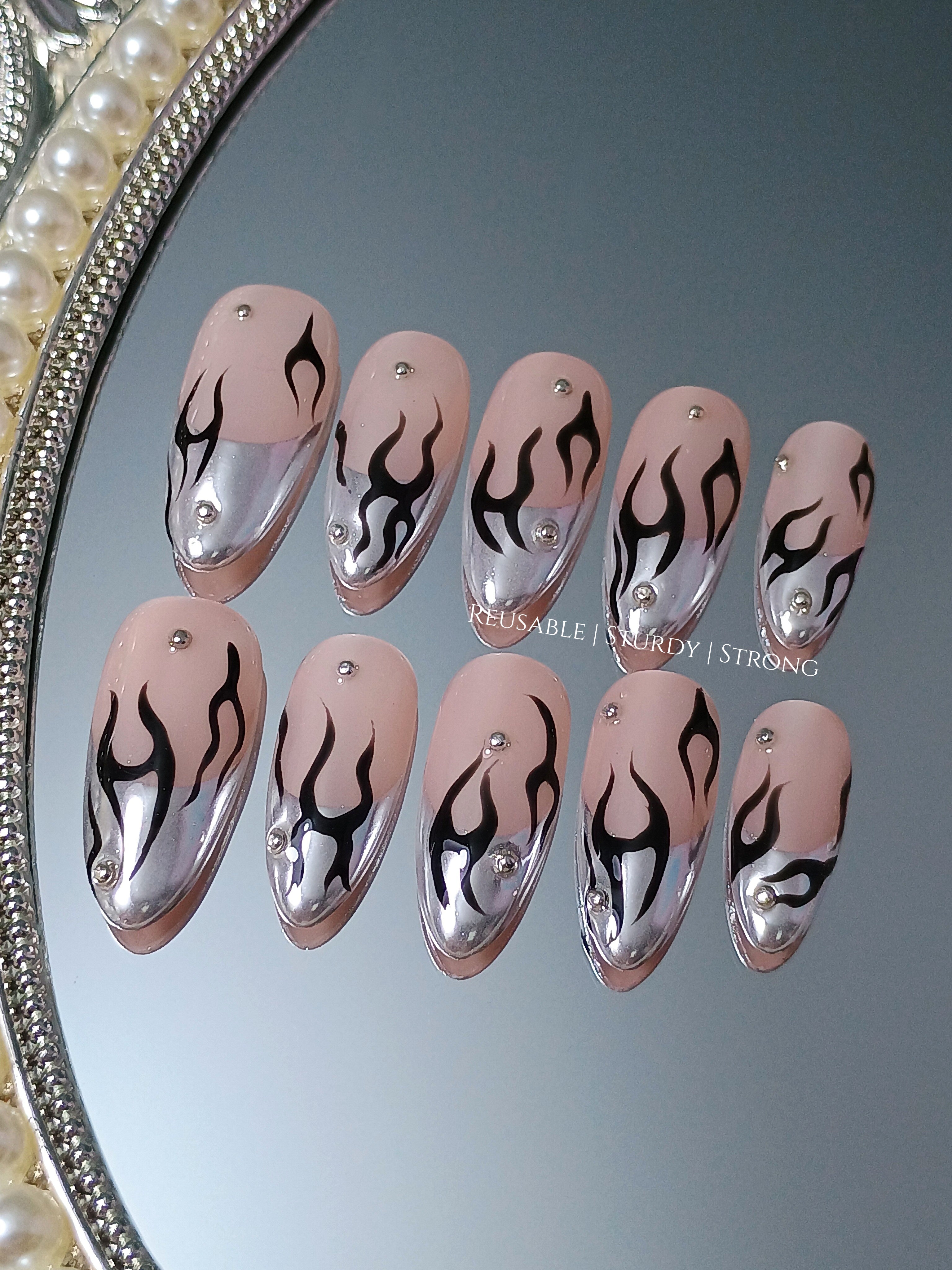 Metallic Black Flame | Durable Nails