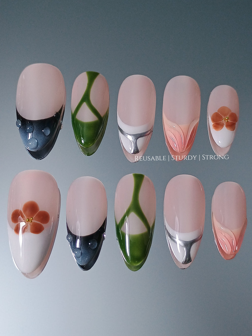 Modern Garden Mix Art Chrome Curve & Petal Touch Set Nails