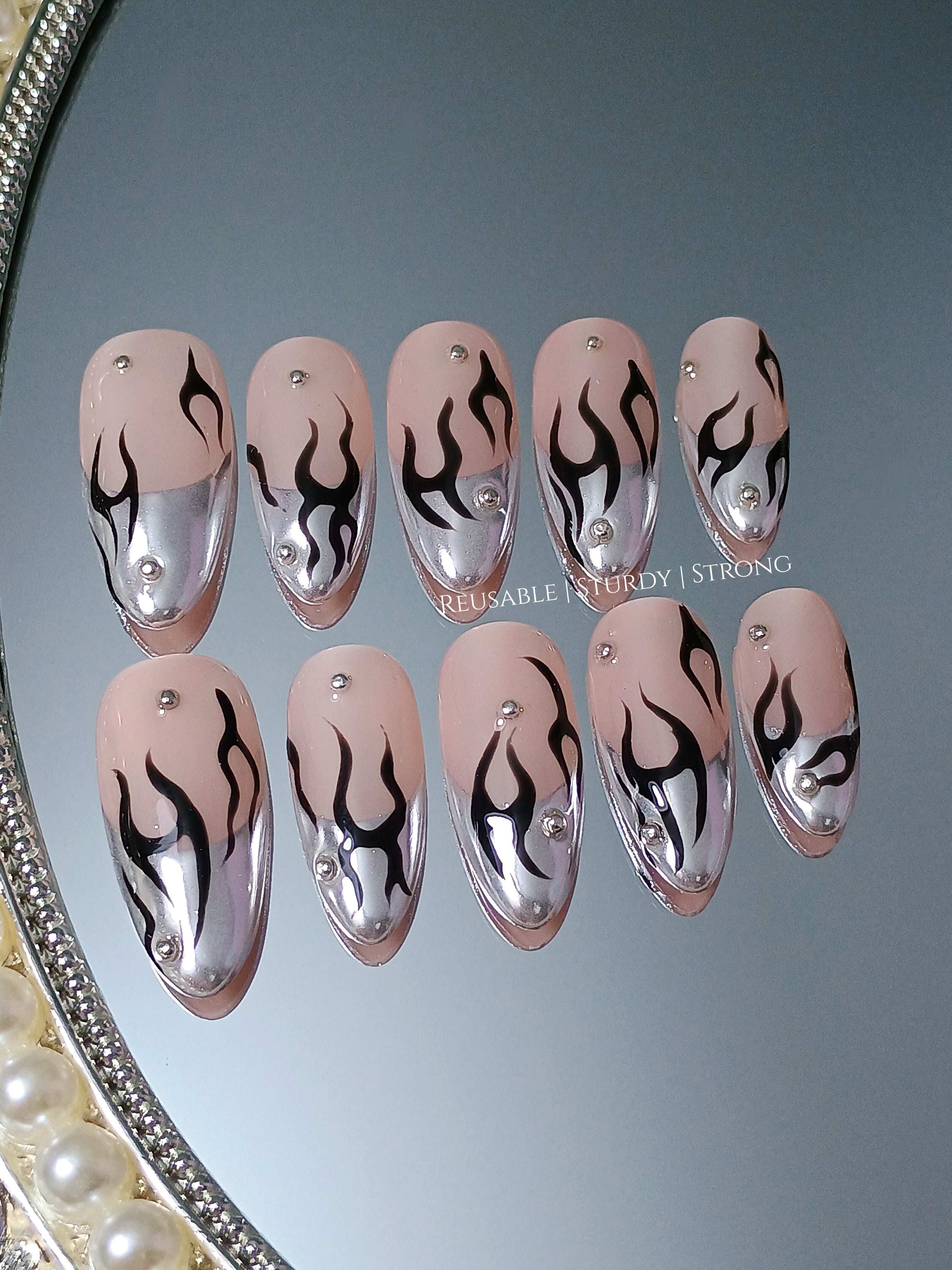 Metallic Black Flame | Durable Nails