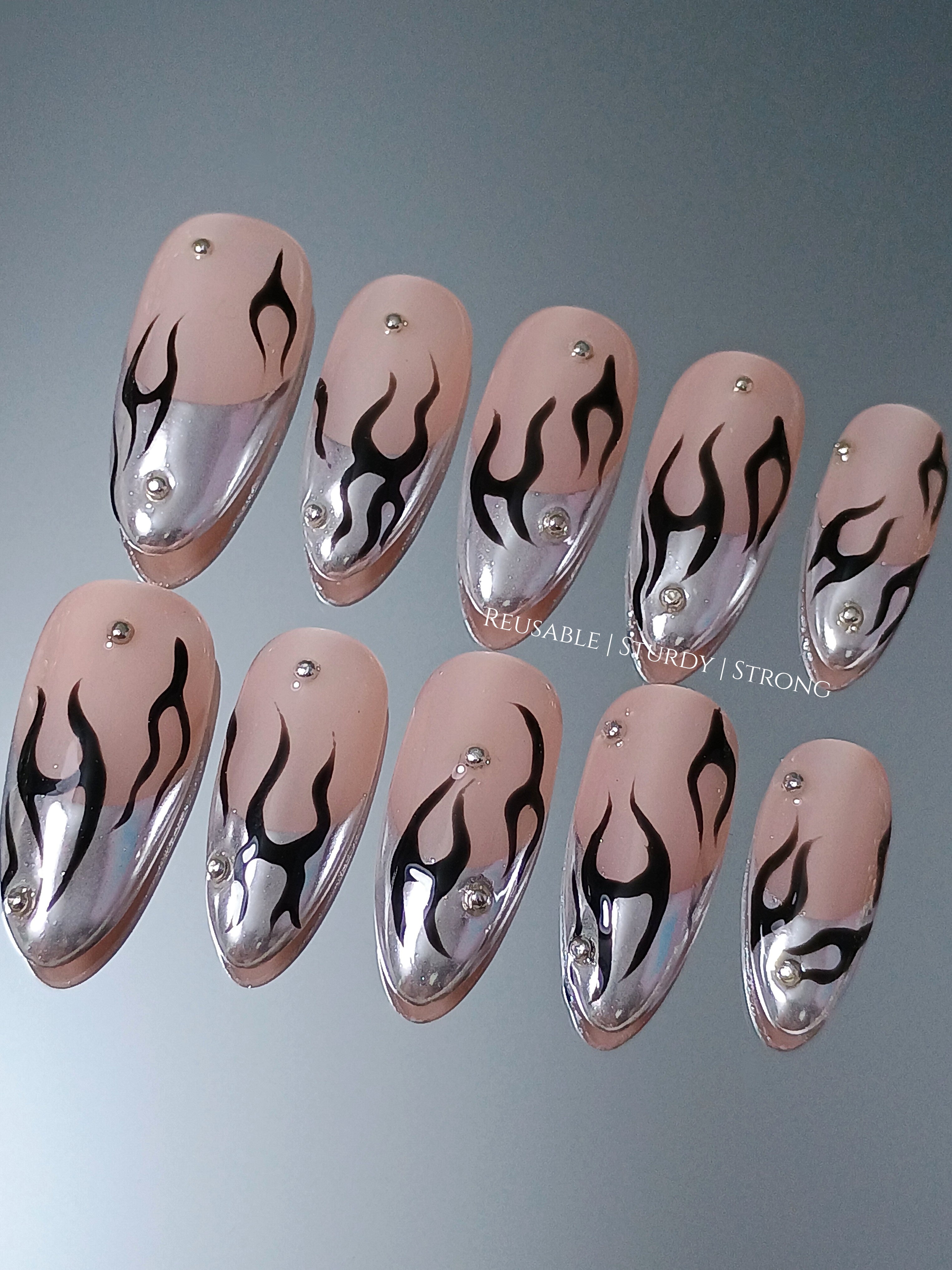 Metallic Black Flame | Durable Nails