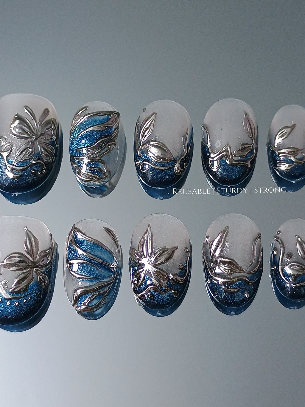 Sapphire Icy Metallic Floral Elegance | premium