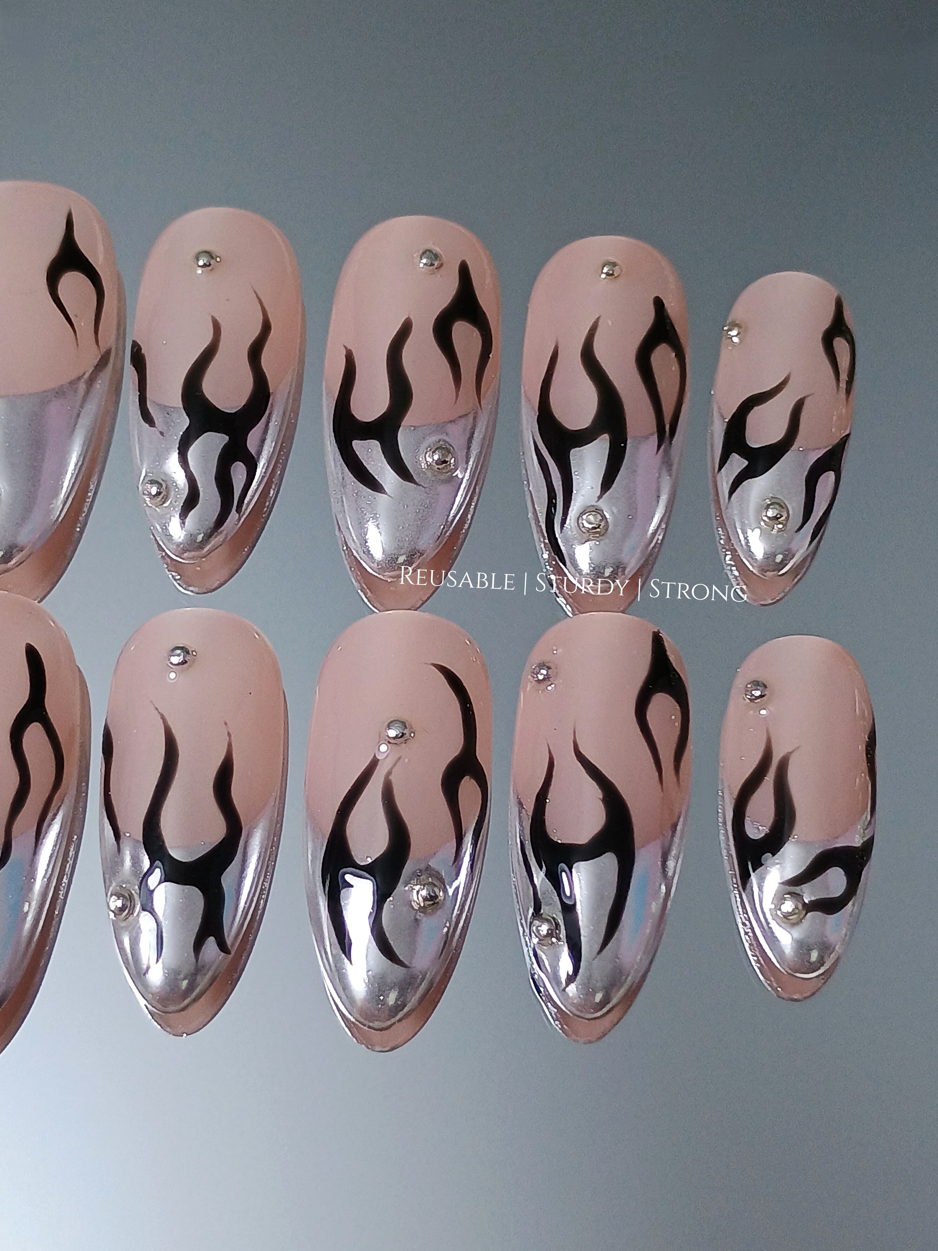 Metallic Black Flame | Durable Nails