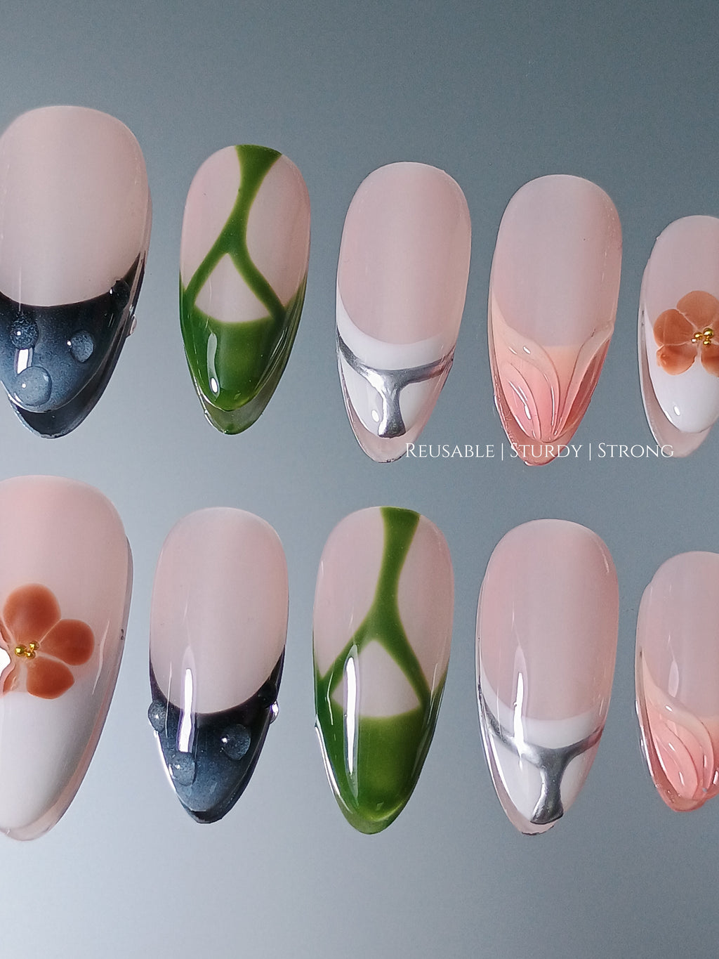 Modern Garden Mix Art Chrome Curve & Petal Touch Set Nails
